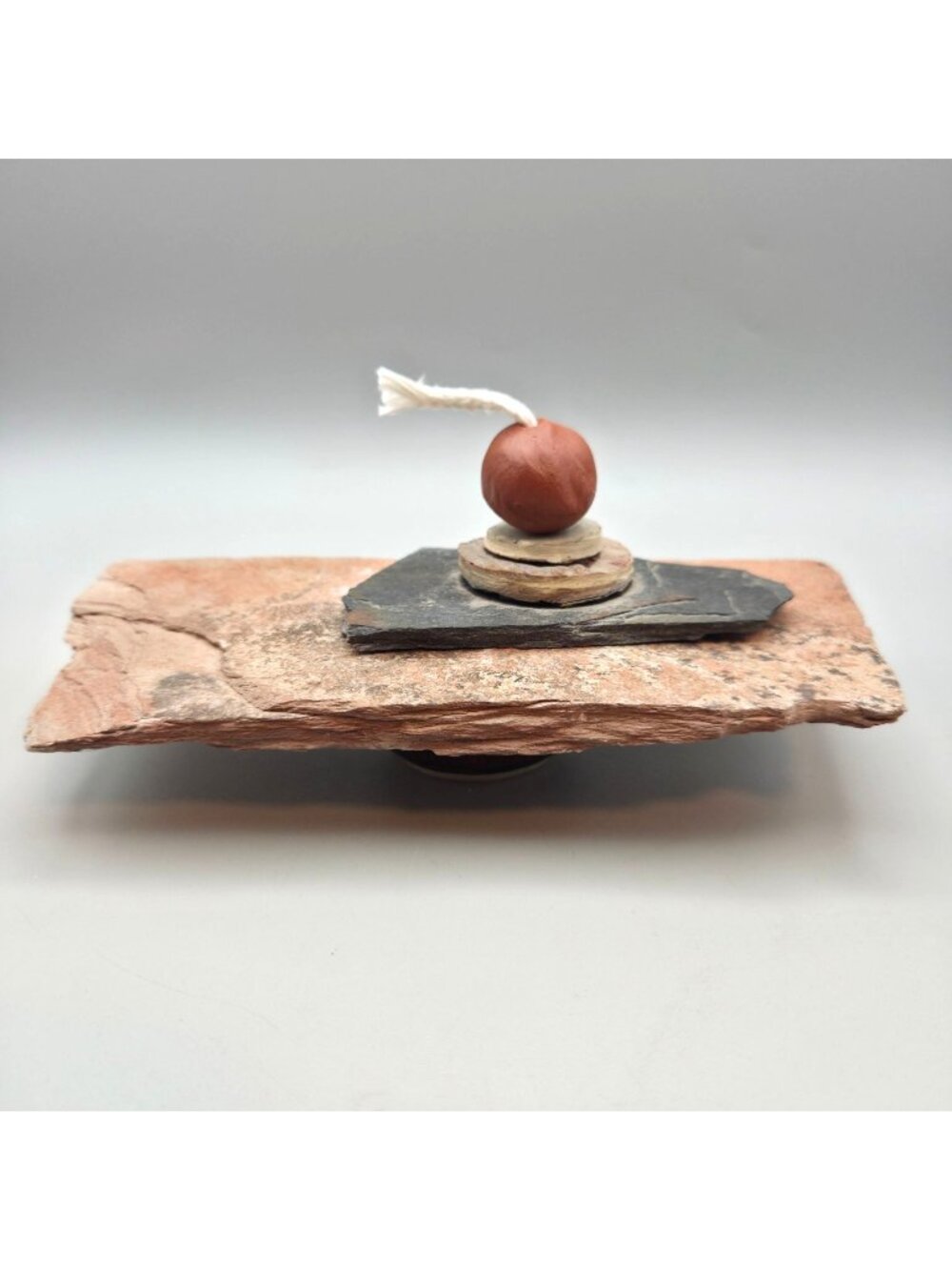 Handmade Layered Stone Oil Lamp Rustic Rock Candle Sandstone Slate